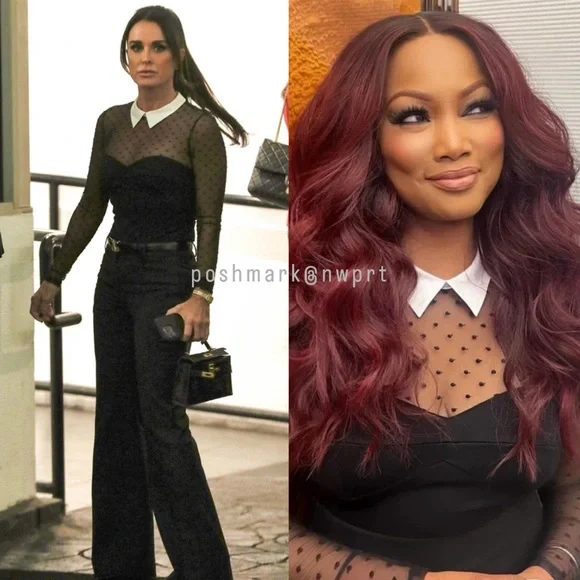 FLEUR DU MAL Polka Dot Tulle Mesh Collar Bodysuit Sheer Black White XS - Picture 13 of 14